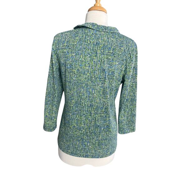 J. McLaughlin Durham Ruffle Top Catalina Cloth Green Stretchy 3/4 Sleeve Large - Picture 2 of 11